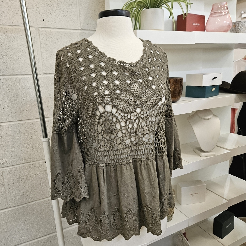 Lace Top With Bell Sleeve